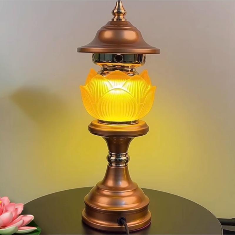 

Buddhist Supplies, LED Crystal Lotus Lamp, Buddha Offering Lamp, Household Prayer Lamp, Three Gradient Colors, Plug, 1pcs 110v 27cm