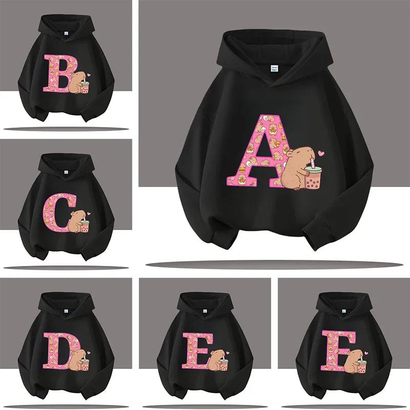 New Children's Cartoon Cute Adorable Big Letters Capibara Autumn Winter Fashion Trend Boys Girls Playful Loose Soft Warm Hoodies