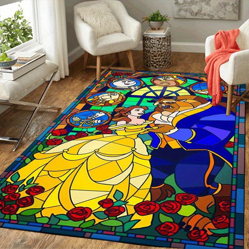 1pc Beauty and The Beast Pattern Area Rug Soft Flannel Floor Mat for Living Room,Office,Bedroom and Carpet