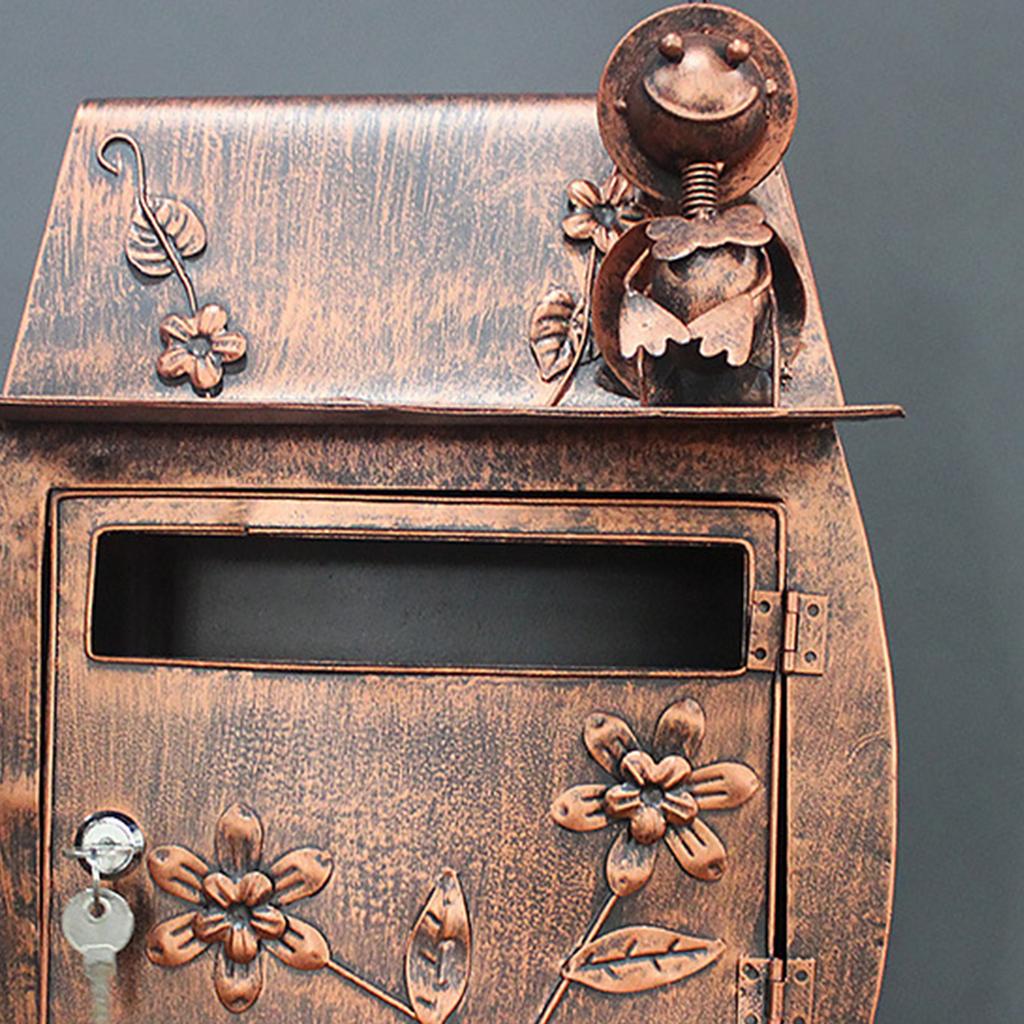 Heavy Iron Lockable Secure Mail Letter Box Mailbox Wall Mounted Retro Metal Mail Box Garden Ornament