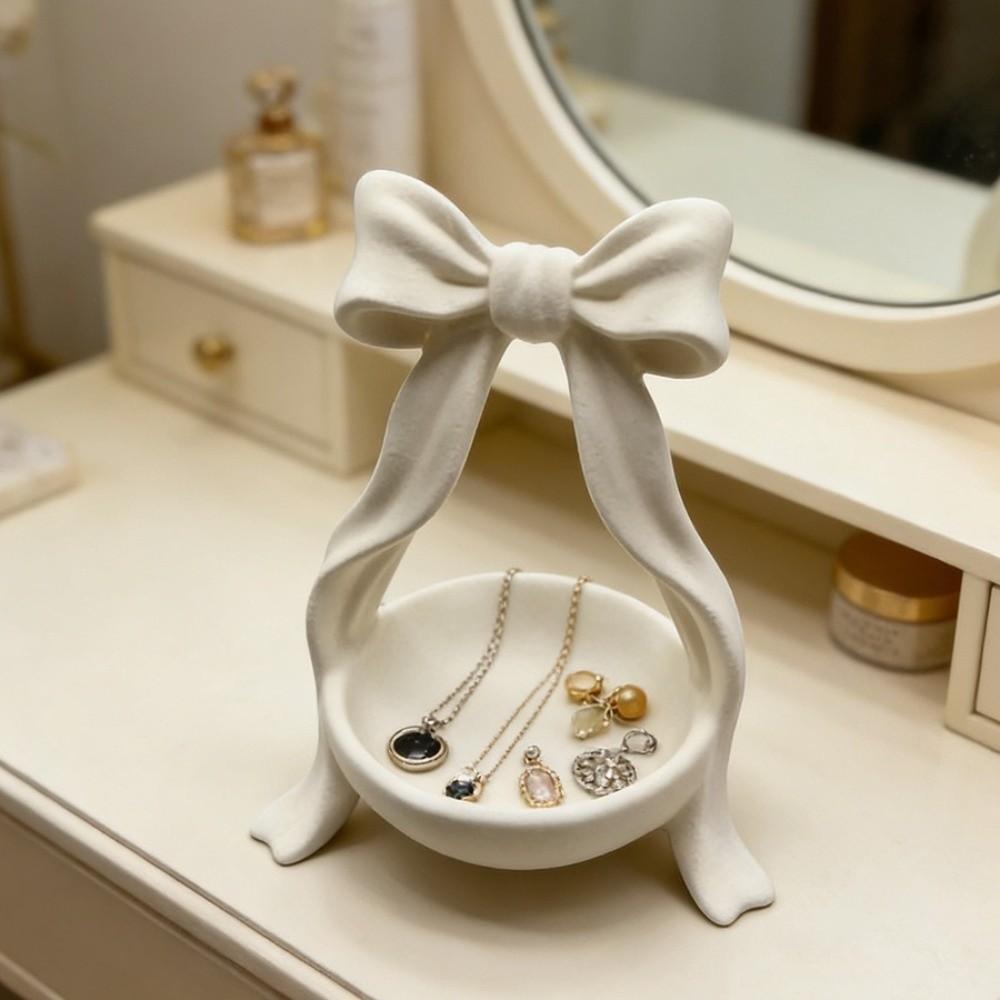Pure White Bowknot Storage Dish Simple Design Key Storage Box Fashion Jewelry Tray Party