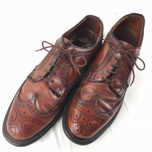 Pre-80s USA Vintage Long Wingtip American Brogue Shoes Brown size 9.5D 27.0-27.5 Men's(USED)