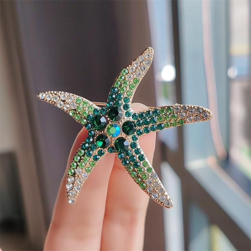 Trendy Multicolor Rhinestone Starfish Brooch 1Pcs Unisex Durable Clothing Pin for Daily Wear Party Anniversary Decoration