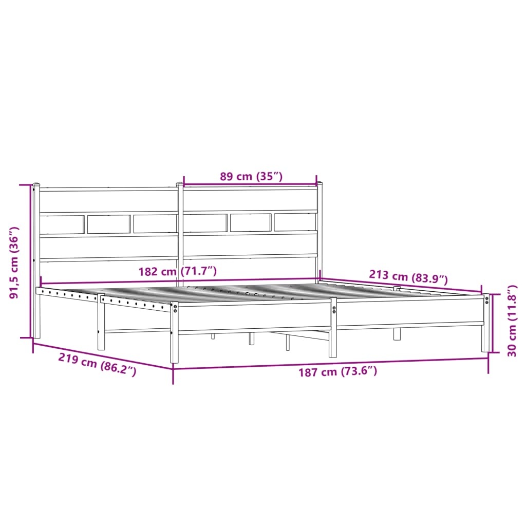 Metal Bed Frame Without Mattress Sonoma Oak Finish 183 X 213 Cm