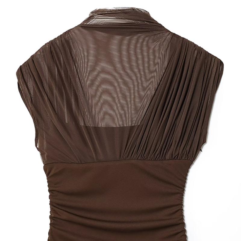 Black Mesh Maxi Dress For Women Sexy Sleeveless See-Through Pleated Party Dress Female Fashin Bodycon Long Dress 2025