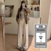 Women's High-Waisted Grey Knit Wide-Leg Pants - Spring/Autumn 2025 Collection