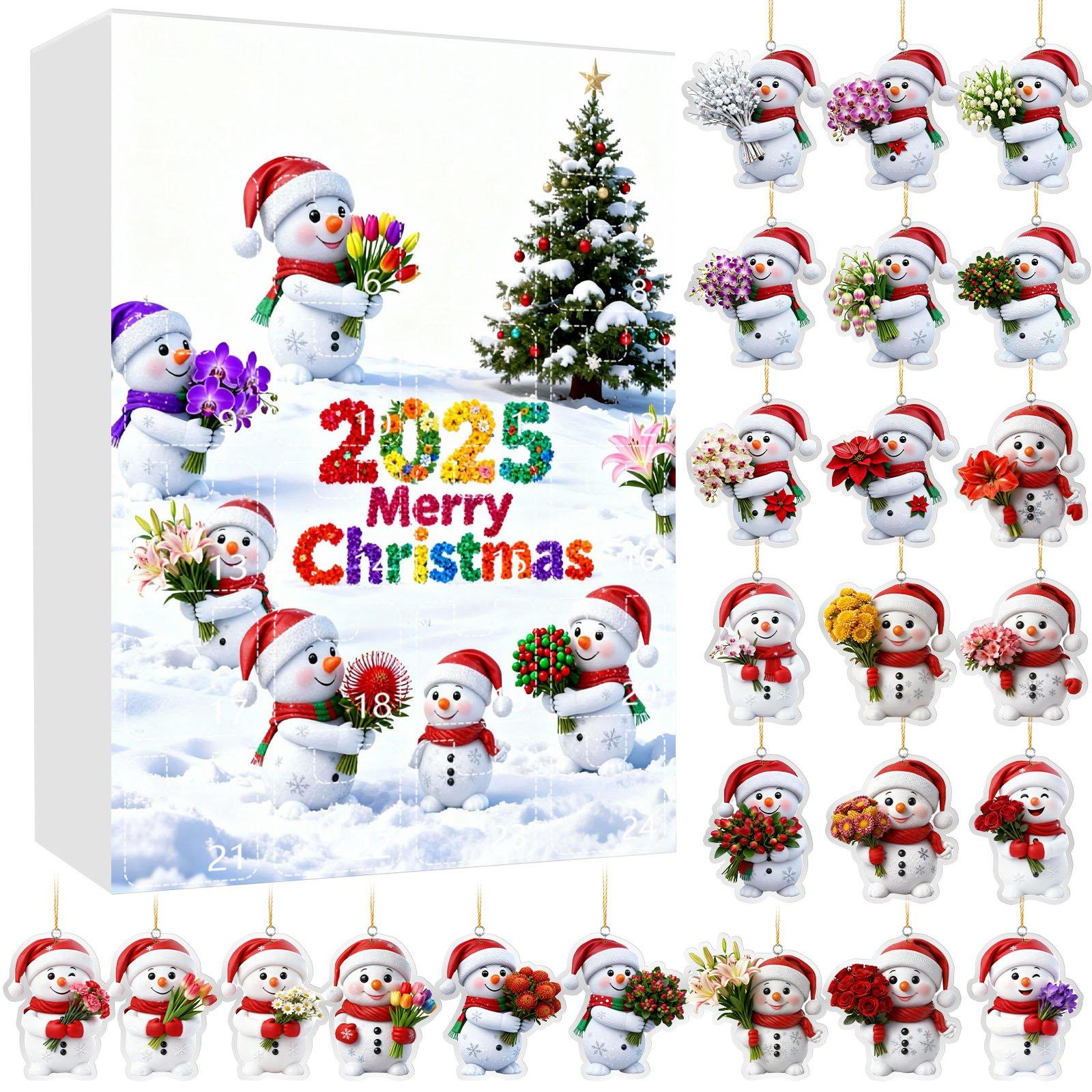 

Christmas Advent Calendar, 24 Day Advent Calendar, Includes Snowmen And Santa Hats, Multi-functional Christmas Ornaments, 2D Hanging Gift. One Size