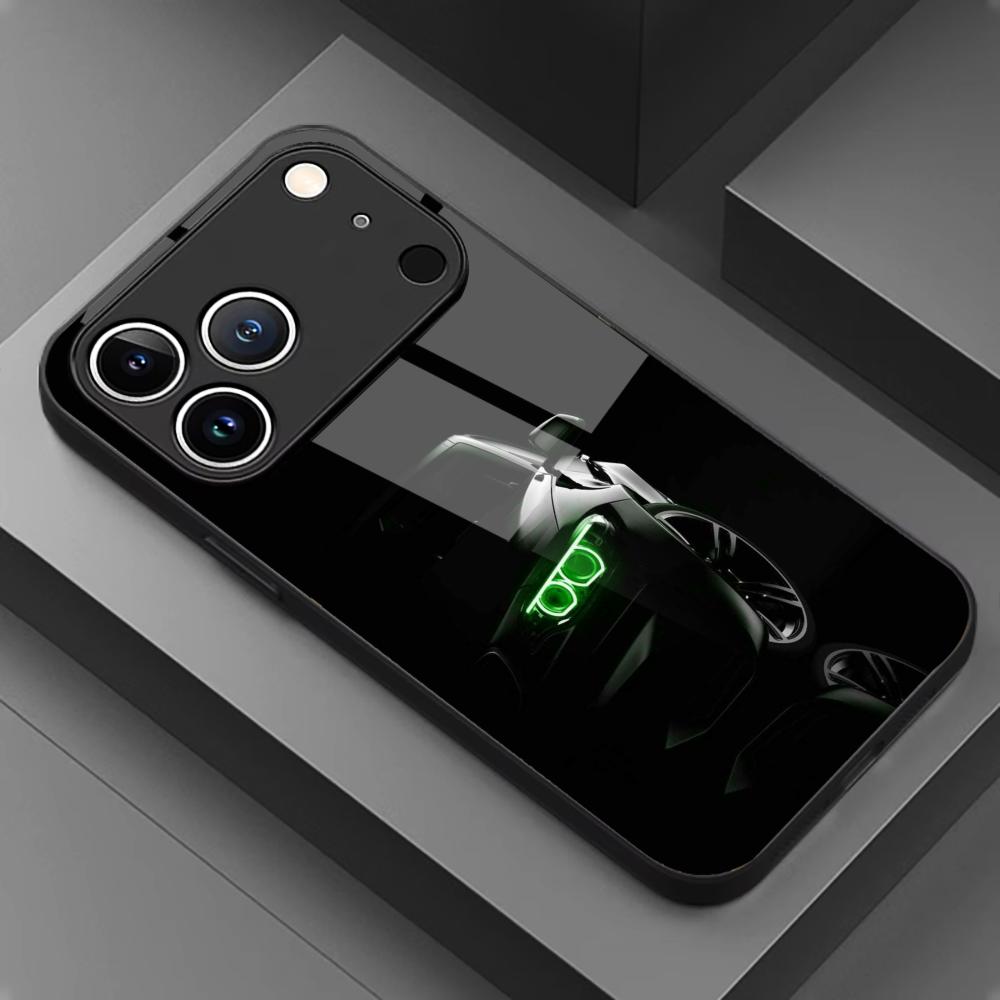 Stylish Sports Car with Green Glass phone case mobile phones for iphone 17 pro max cover for iPhone 17 16 15 14 13 12pm Pro Plus