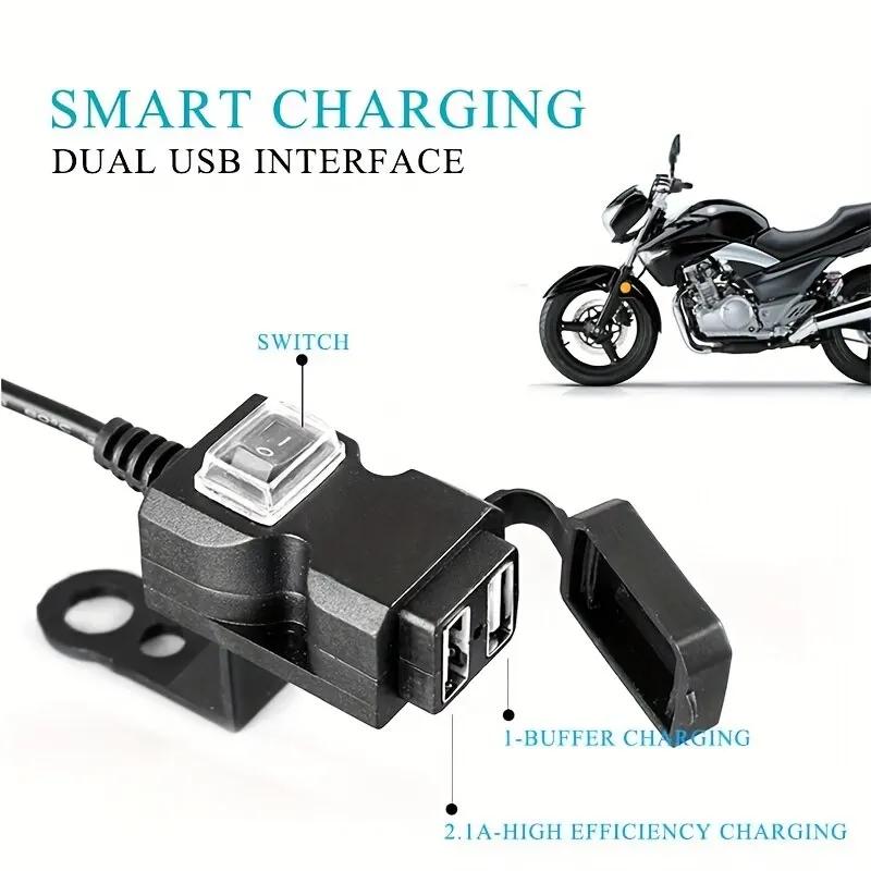 1pcs Motocycle Dual USB Charger Adapter Rearview Mirror Waterproof Power Supply Socket for IPhone Samsung Huawei