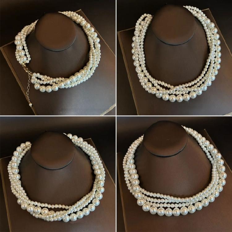 Beautiful Multilayer Necklace Graceful Pearls Beaded Chain Gift for Friend