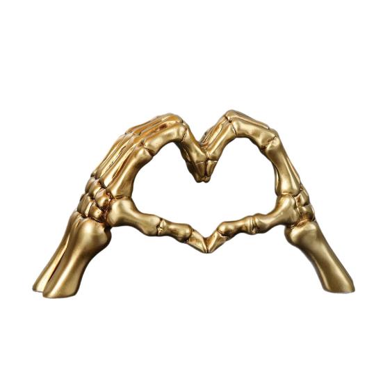 Skeleton Hands Heart Sculpture Gothic Love Gesture Statue Resin Heart Shape Skeleton Finger Gesture Figurine for Halloween Home Decor Gift