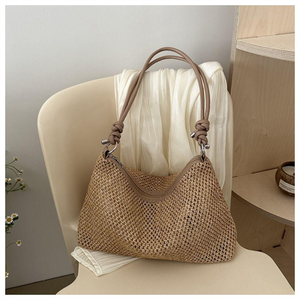 Handmade Braid Straw Bag Large Capacity Summer Beach Shoulder Bag Women Girls Fashion Handbag Rattan Woven Tote Bag for Ladies