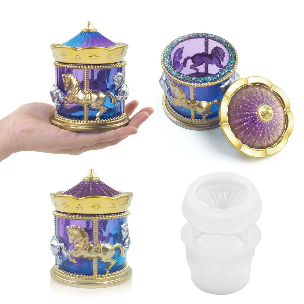 DIY Epoxy Carousel Mold Candle Cup Jar Storage Box Molds Silicone Resin Bottle Mold for DIY Craft Jewelry Storage