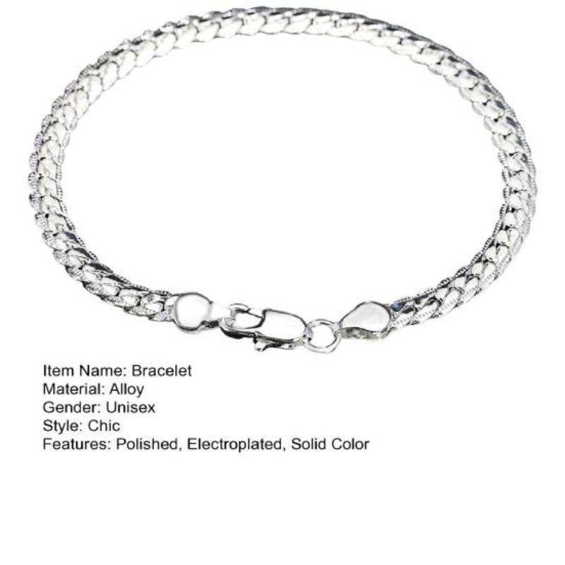 Unisex Bracelet Silver Color Polished Electroplated Lightweight Alloy Wrist Jewelry Anniversary Birthday Gift