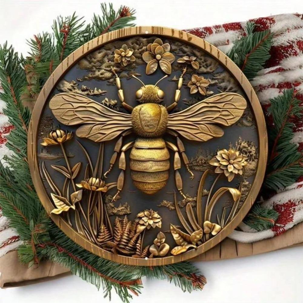 8x8 Inch Vintage Bee Metal Wall Art Farmhouse Decor Sign