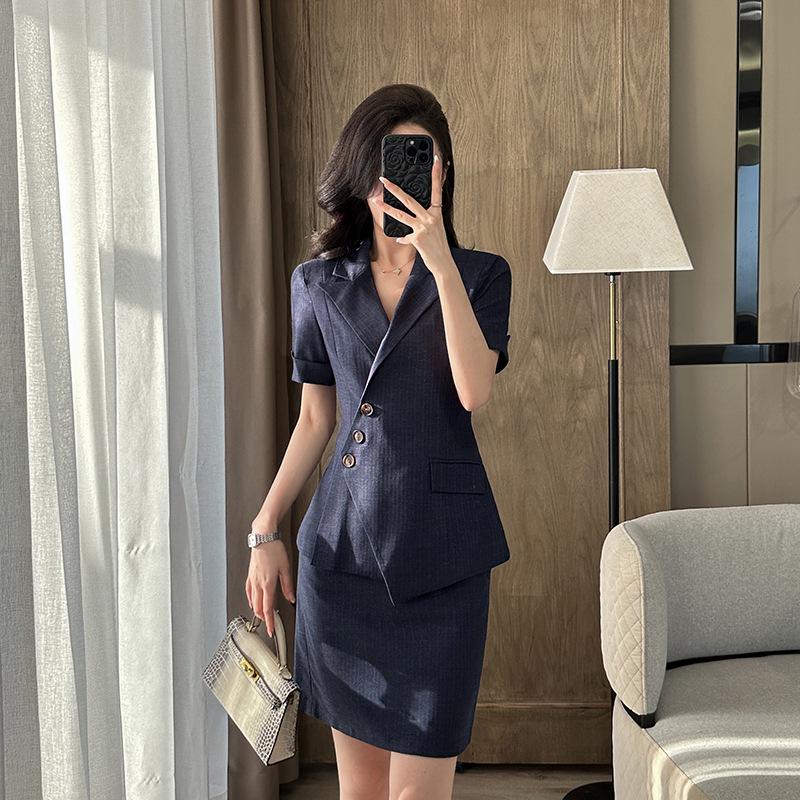 

Dark Blue Short-Sleeved Women s Suit - Professional Hotel Manager Uniform Medium