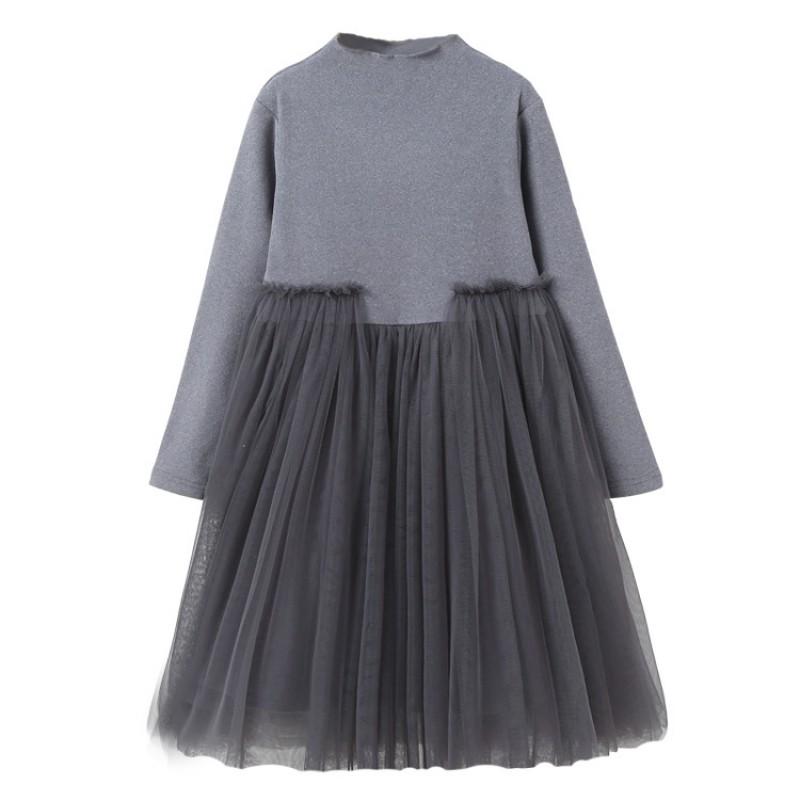 Girls Long Sleeve Dress Toddler Teen Princess Fall Winter Mesh Solid Color Soft Fabric Kids Over 4 Years Old