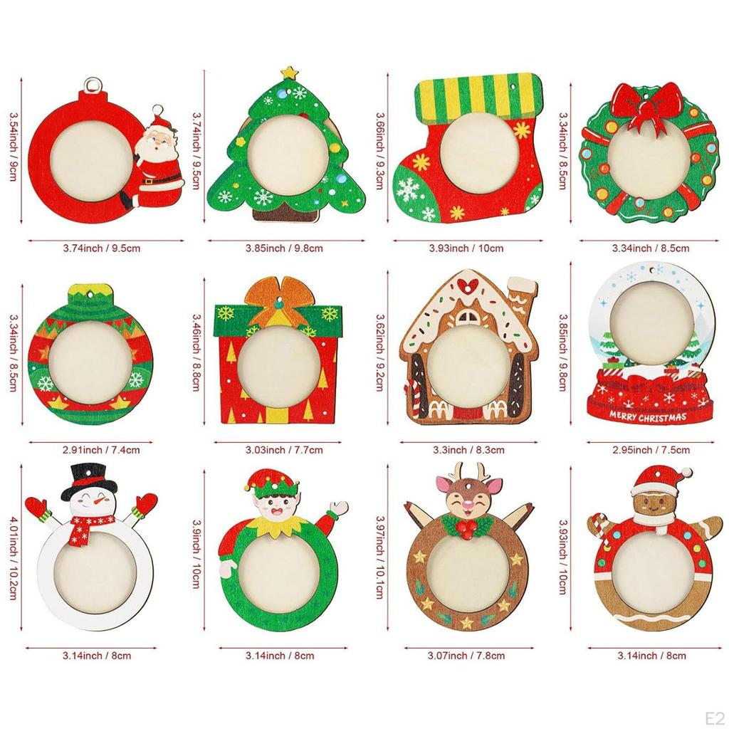 12x Christmas Photo Frame Ornaments Tree Decoration Dinner Party DIY Wooden Holiday Xmas