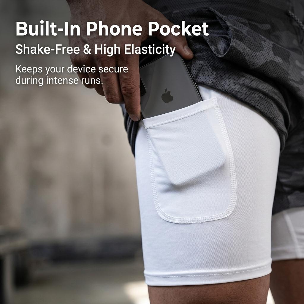 Breathable Quick-Dry Men'S Sports Shorts Double-Layer Trendy Brand Summer Quick-Dry Fitness Sports Quarter-Length Shorts