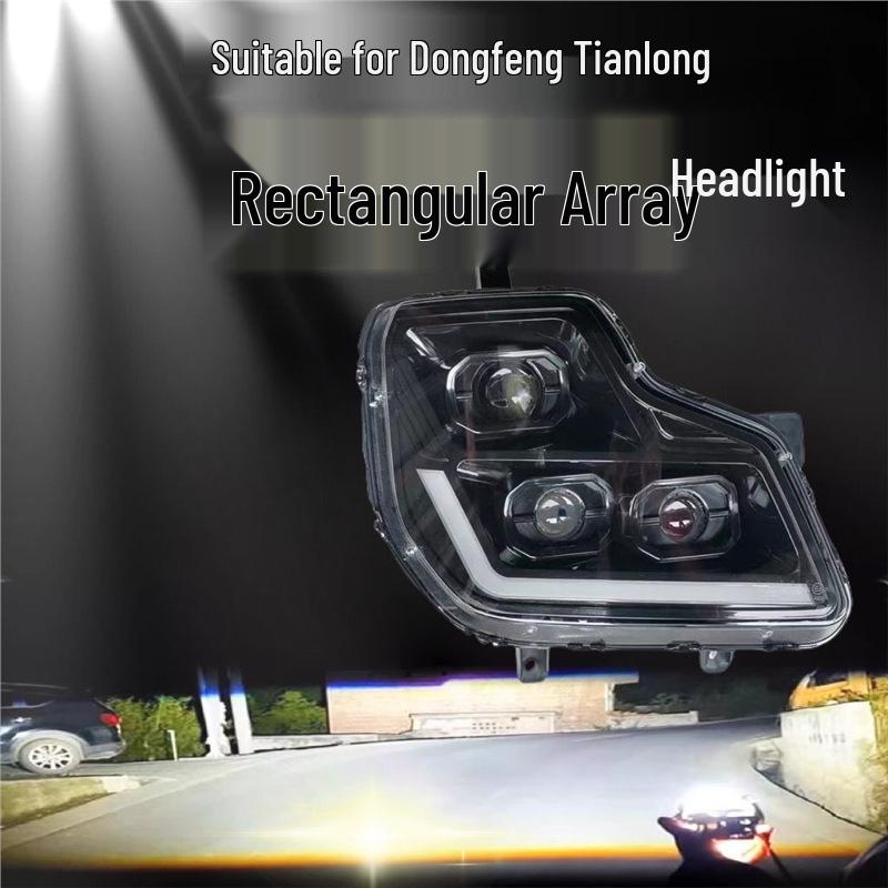 Dongfeng Tianlong Headlight Assembly: Super Bright LED with Dual Lens, Daytime Running Lights, and Turn Signal Three-lens laser left