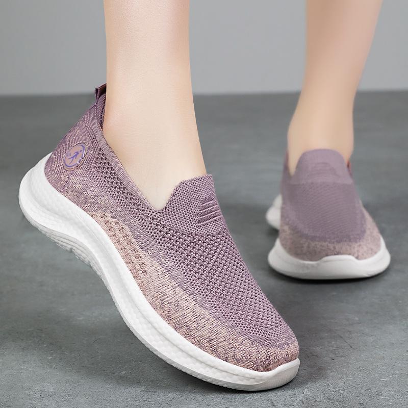 Summer new old Beijing cloth shoes one pedal casual women's single shoes flying woven breathable women's shoes soft sole comfortable mother shoes