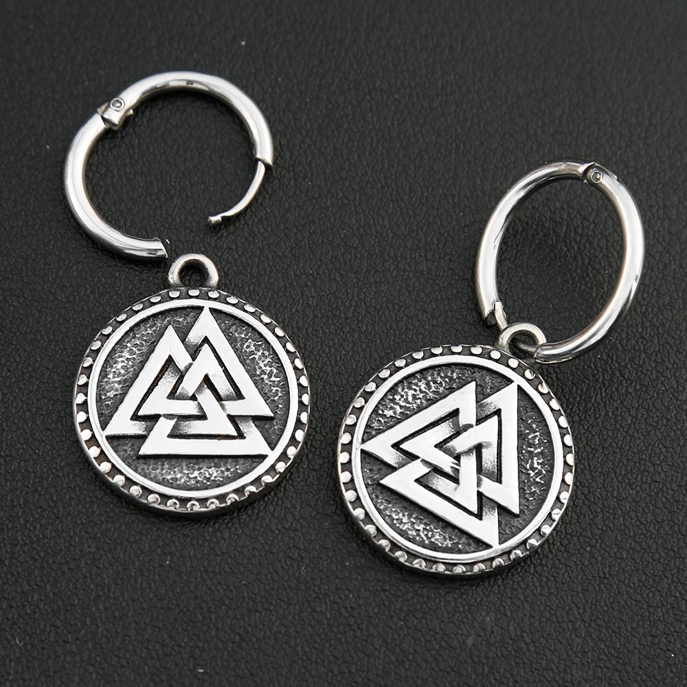 Nordic Viking Valknut Rune Earrings For Men Women Stainless Steel Fashion Odin Triangle Earring Amulet Scandinavian Jewelry Gift