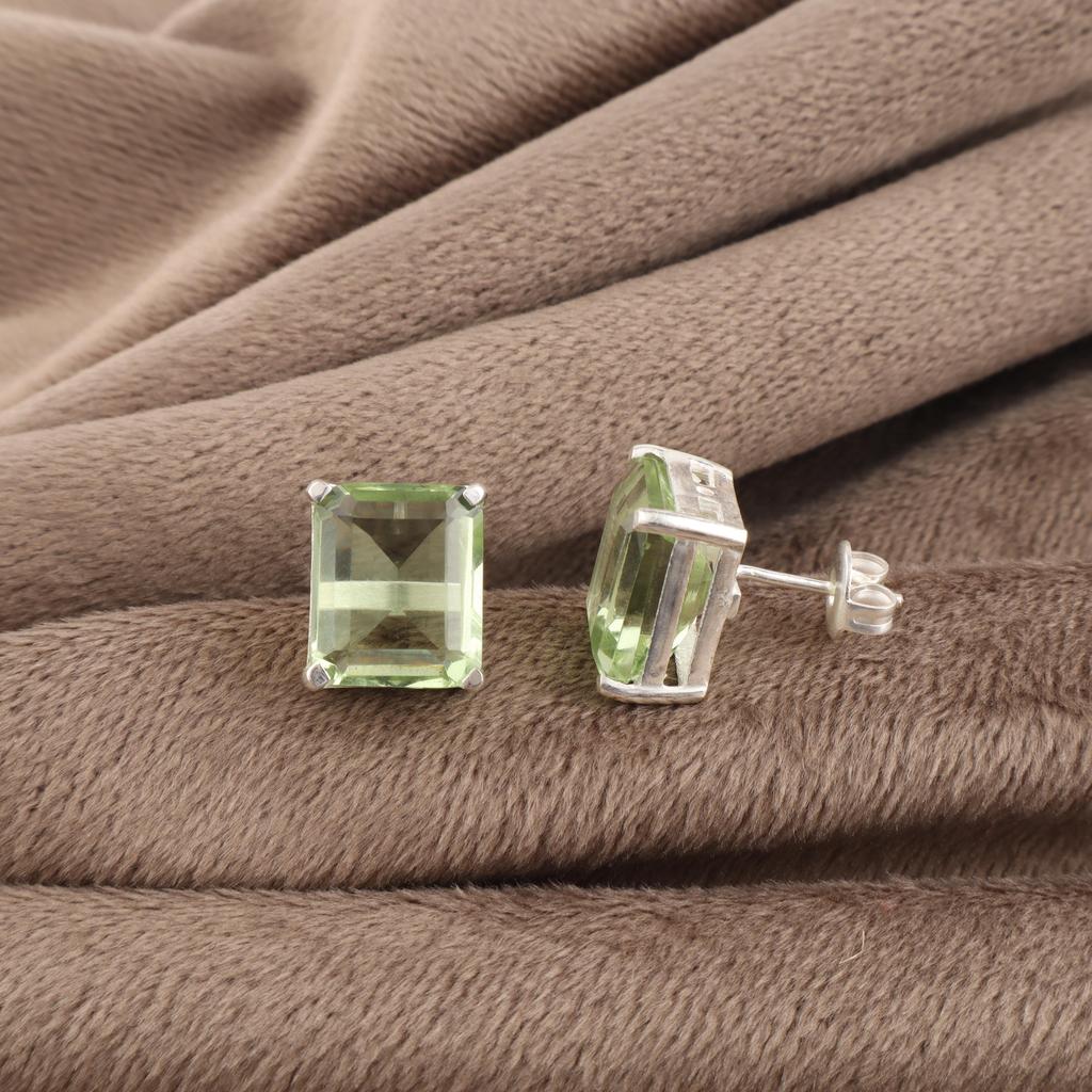 Green Amethyst Gemstone 925 Solid Silver Jewelry Handmade Women's Earrings 0.4" For Thanksgiving Gift EE-179-14