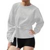 Women's Solid Color Long Sleeved Casual Round Neck Belt Bow Sports Shirt Pullover Top
