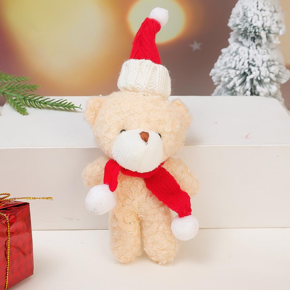 Christmas Cute Bear Plush Doll Christmas Tree Cake Home Decor DIY Bouquet Materials Ornament Animal Scarf Bear Soft Stuffed Toy