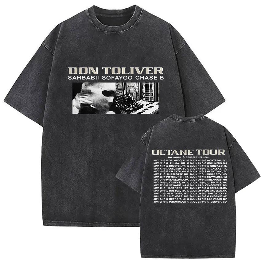 Vintage Washed Don Toliver Octane Tour 2026 Merch T Shirt Mens Rap Punk Gothic Short Sleeve Tshirt Hip Hop Loose Clothing Tees