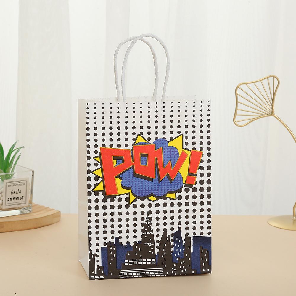 StoBag, Superhero Reusable Kraft Paper Gift Bags, Boom pattern, for birthday, party supplies, children's candy package, 12/30pcs