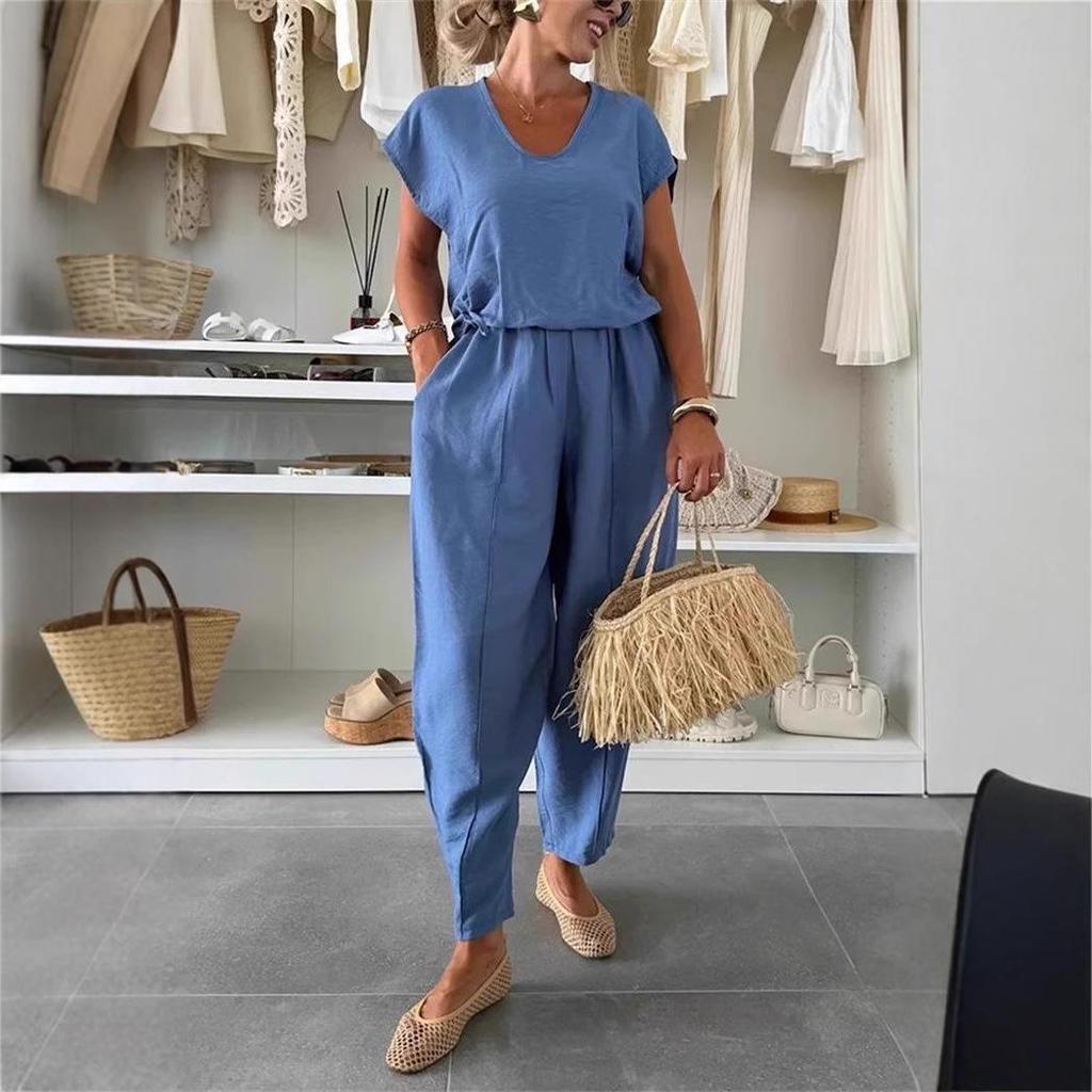2025 Summer Women's Linen Ice Silk Casual Fashion Set