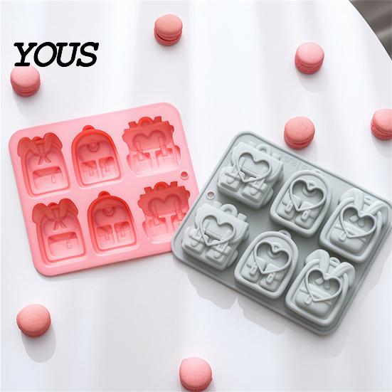 Nonstick Silicone Bakeware Backpack Mold, 6 Cavity School Bag Shape Baking Tool, Chocolate Jelly Candy Maker Durable Flexible Tray for And
