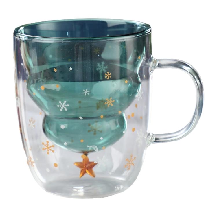 

Glass Mug Double Wall Anti-Scald Glass Christmas Tree Glass Mugs Coffee Cup