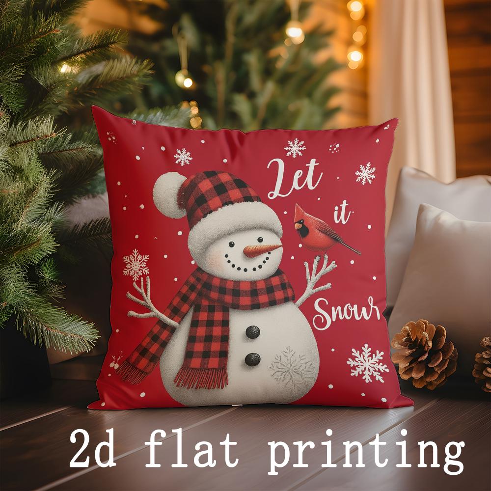 Home Decor Happy Holidays & Snowman Christmas Pillows Pattern Cushion Cover Suitable for Sofa Bedroom Car Pillow Cover