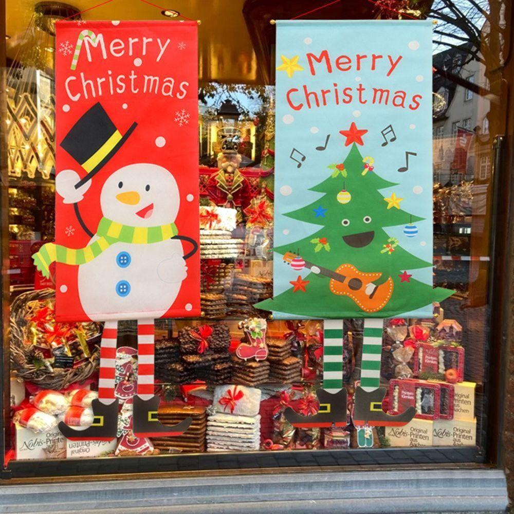 Santa Claus Xmas Door Banner Snowman Decoration Hanging Cloth Creative Christmas Hanging Flag  Door