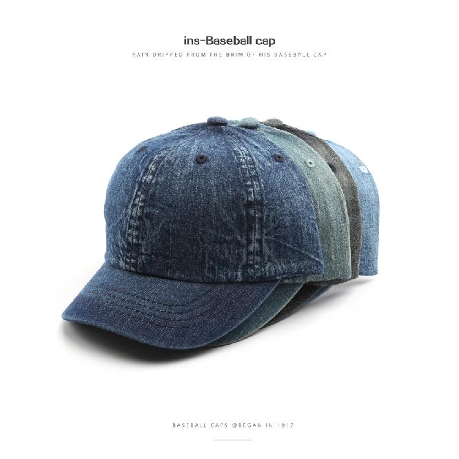 Short-brimmed, solid-color denim baseball cap for outdoor activities, travel, and sun protection for women