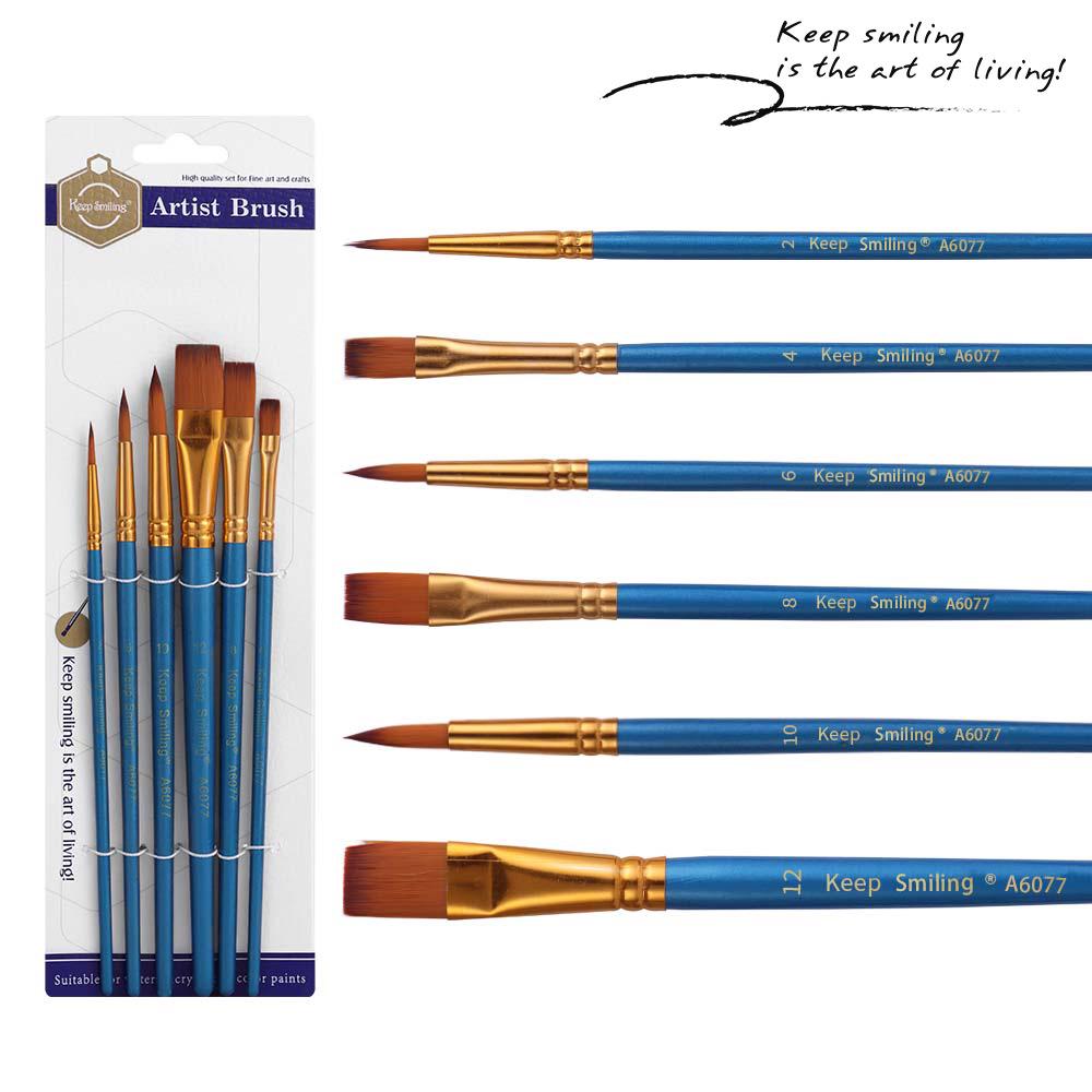 6-Piece Nylon Brush Set for Watercolor, Gouache, Acrylic, Oil & Digital Painting