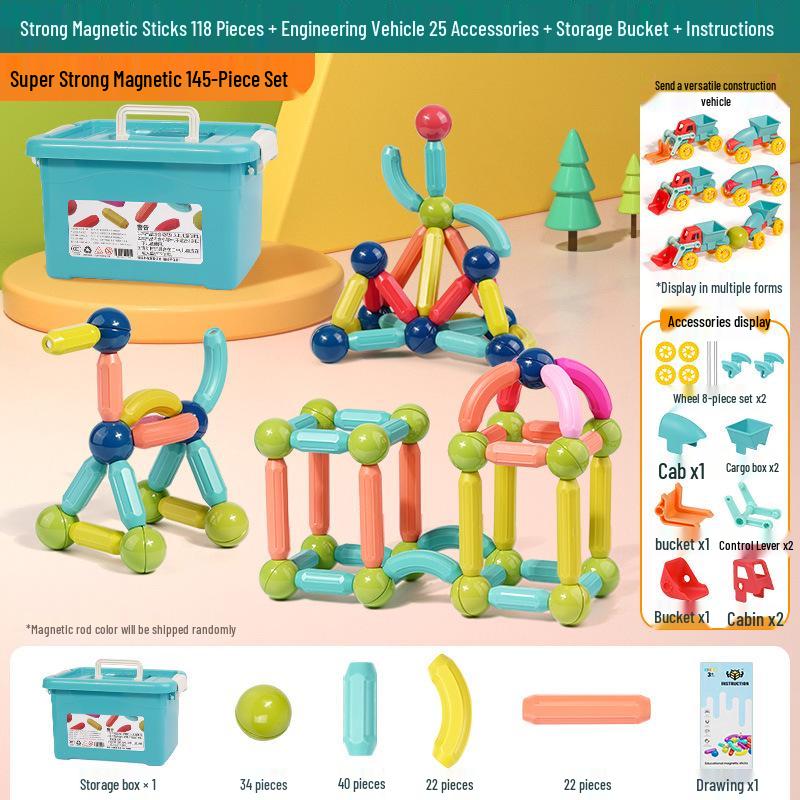 3D Magnetic Rod Building Blocks for Kids - Strong Magnet Puzzle Toy for Boys