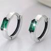 Single Baguette Cut Green Cubic Zirconia Tiny Hoop Earrings Silver Tone Four Prong Setting Minimalist Ladies Casual Accessories