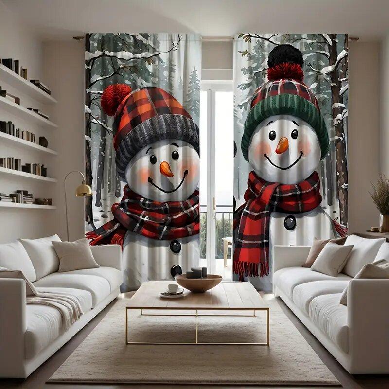 Christmas snowman printed curtains   Christmas decorations   bedroom and living room   home decoration   room decoration
