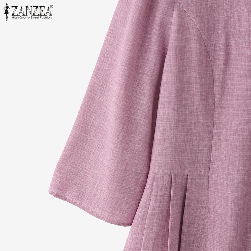 ZANZEA Women Casual Stand Collar 3/4 Sleeve Retro Blouse