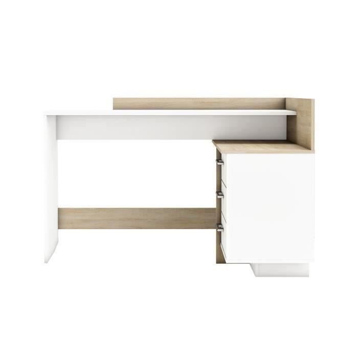 Corner Desk with 3 Drawers - Oak and White Decor - L 128.5 X D 105.7 X H 83.2 Cm - THALES