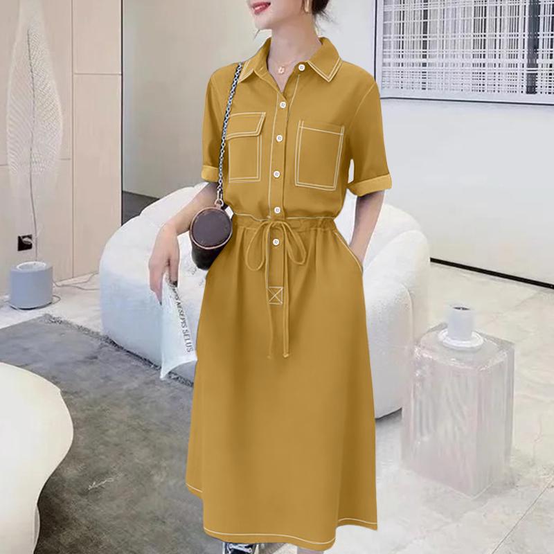 

ZANZEA Women Turn Down Collar Casual Short Sleeve Shirt Dress 2XL хакі