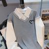 2024 Autumn Women's High-End Spliced Polo Sweatshirt - Long Sleeve, Loose, Slimming, Versatile Design