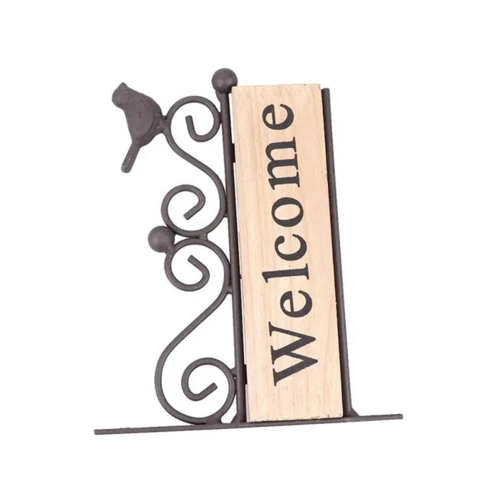 Bird Pattern Wooden Hanging Pendant Iron Art Welcome Wall Hanging Decor  Garden Yard