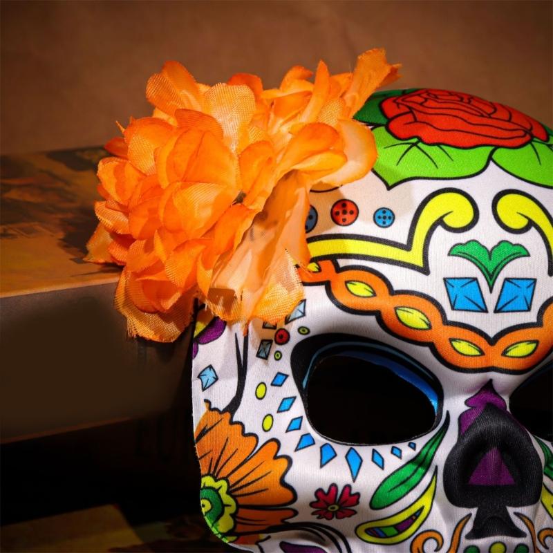 Day of The Deads Mask Sugar Skull Mask with Rose Decorations Masquerades Mask for Halloween Cosplay Party Costume Gifts