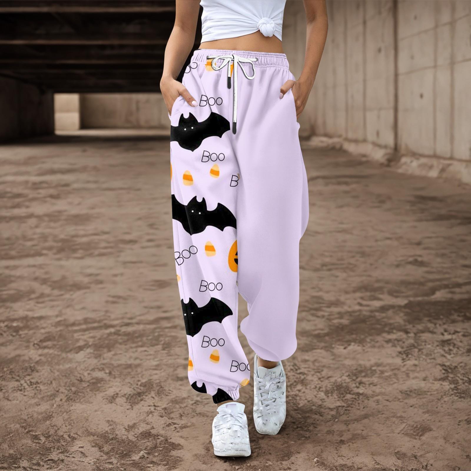 

Women s Halloween Printed Casual Pants Drawstring Elastic Waist Drawstring Pants L фіолетовий