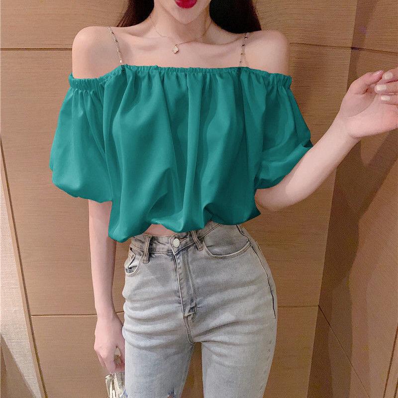 Puff Sleeve Shirt Sling Chiffon Off Shoulder Top Sexy Loose And Thin Elegant Women Shirts Blouses Y2k Short Fashion Crop Tops