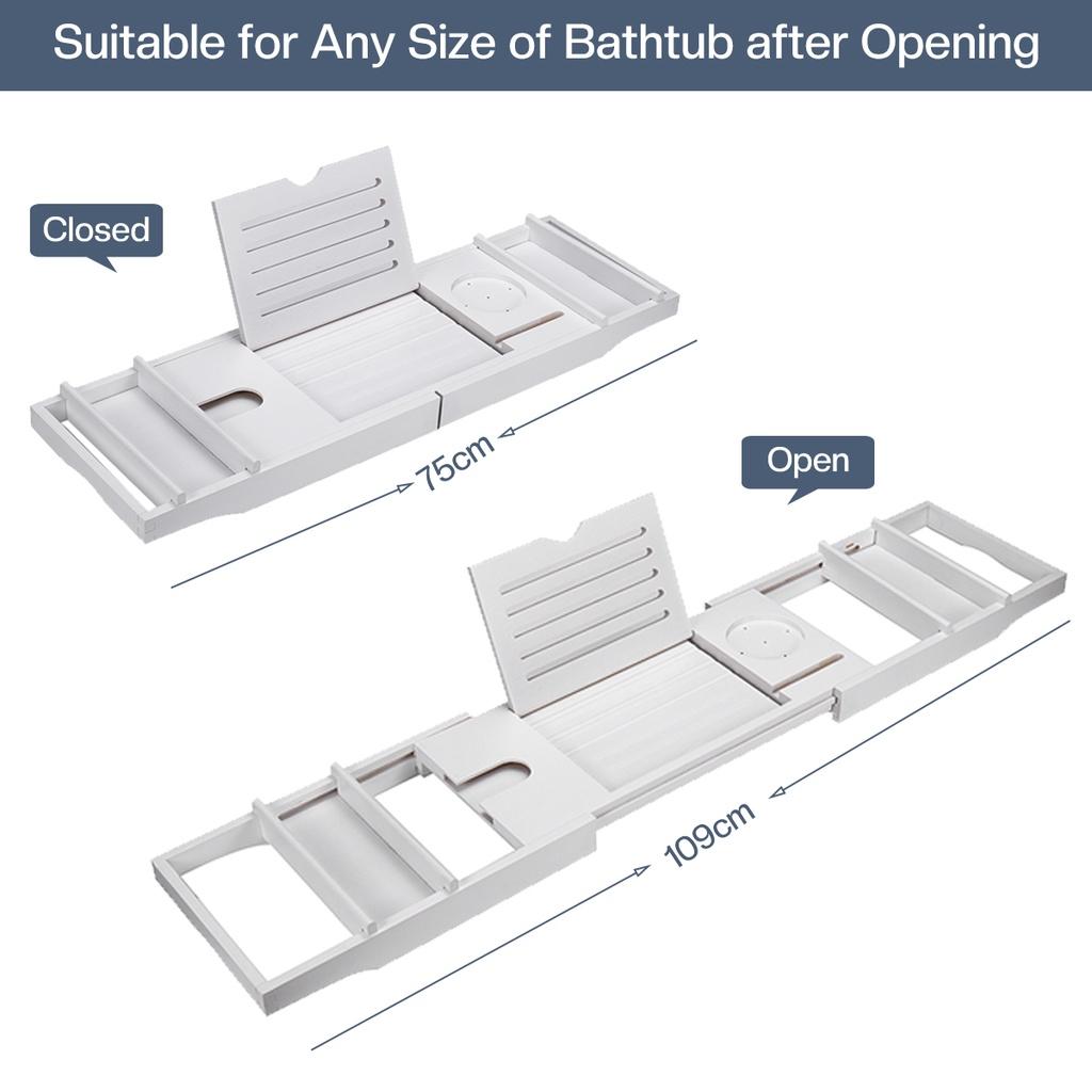 Wooden Bathroom Storage Spa Bath Tub Tray Bridge Shelf Organizer Reading Rack Extendable Bamboo Bathtub Tray Canddy Bath Tray